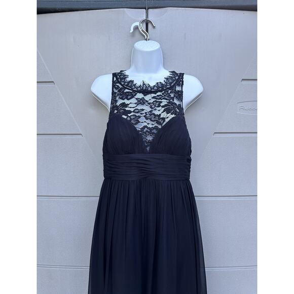 Aidan Mattox Black Illusion Neckline Lace & Silk Chiffon Gown Sz 6 Party Formal - Picture 8 of 16